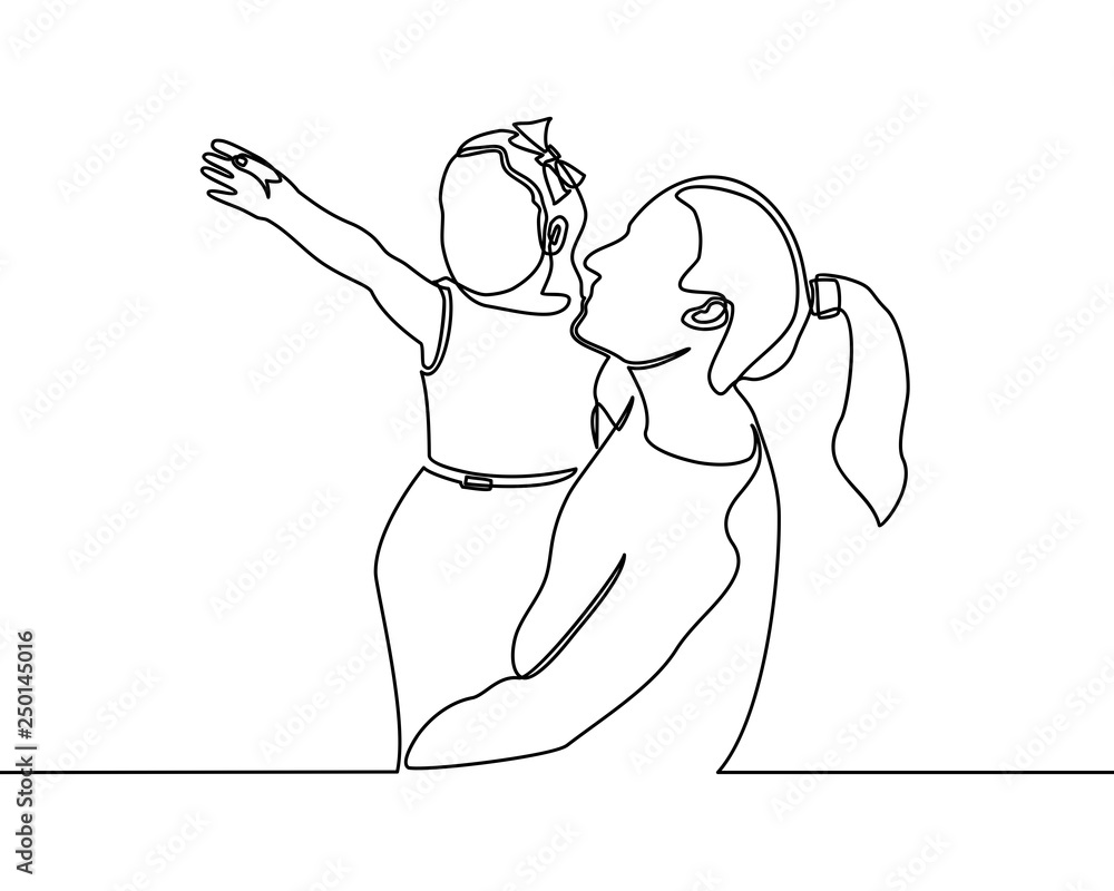continuous line drawing of family, parenthood and people concept - happy Mother playing with little baby at home - vector continuous line drawing of family, parenthood and people concept - happy Mother playing with little baby at home - vector