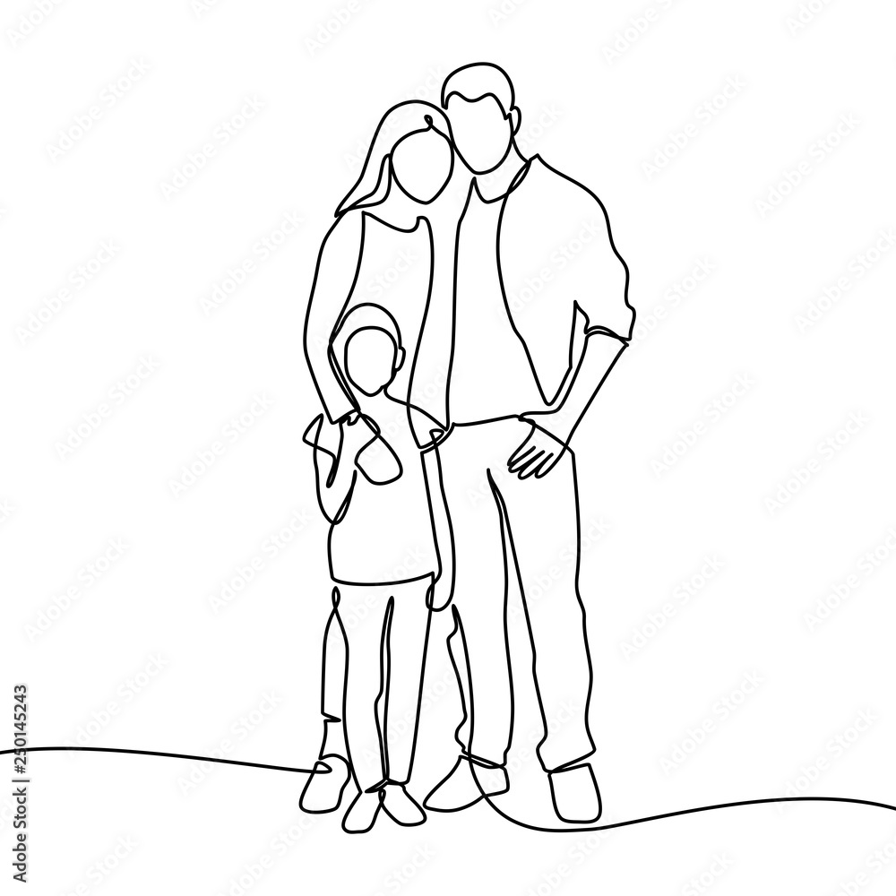 Hand line drawing of a family parents father Vector Image