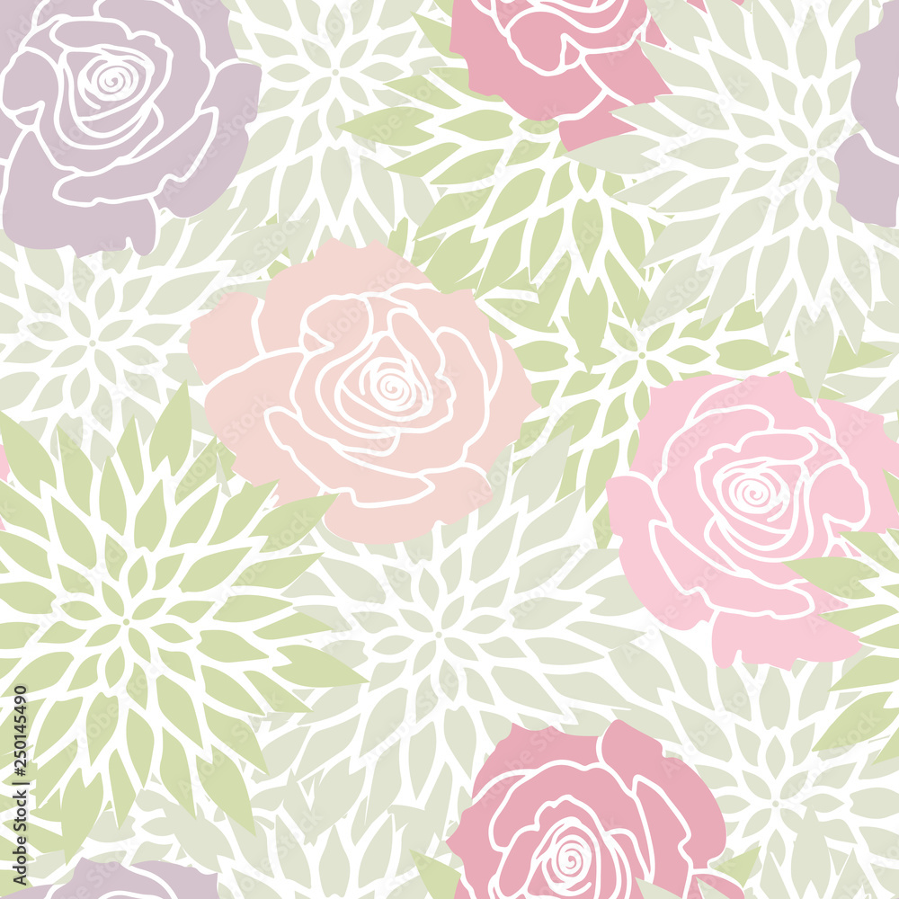 Vector Green Floral Spring Tea Party Seamless Pattern Background Perfect for Fabric, Scrapbooking and Wallpaper Projects