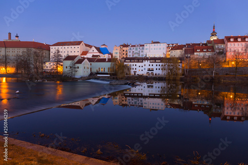 Wallpaper Mural Night winter royal medieval Town Pisek above the river Otava, Czech Republic  Torontodigital.ca