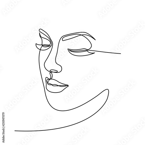 Continuous line drawing of Portrait of a Beautiful Woman's face. The Concept of Skin Beauty Care for young female models. Fashion beauty model with a white background. Vector