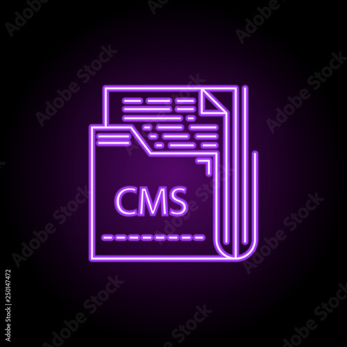 cms icon. Elements of Web development in neon style icons. Simple icon for websites, web design, mobile app, info graphics
