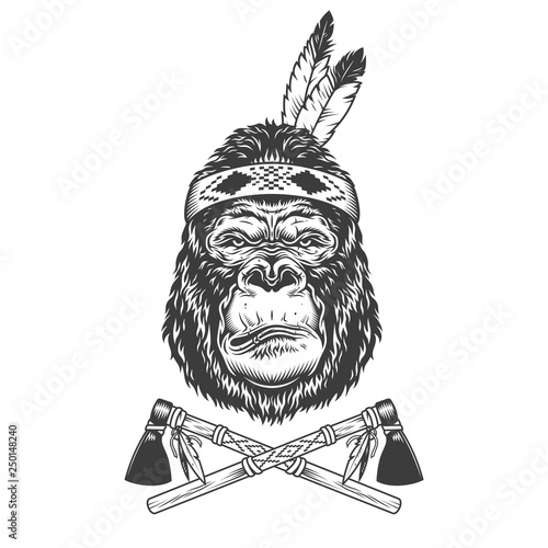 Vintage monochrome serious gorilla head
