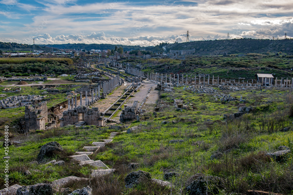 Antalya - Turkey. February 20, 2018. Perge Ancient City, Antalya - Turkey.Perge, located 19 km east of Antalya, used to be one of the most important cities of ancient Pamphylia. 