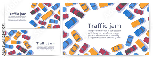 Traffic jam. Large congestion of cars. Web banner or poster design template.