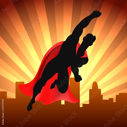Superhero over city