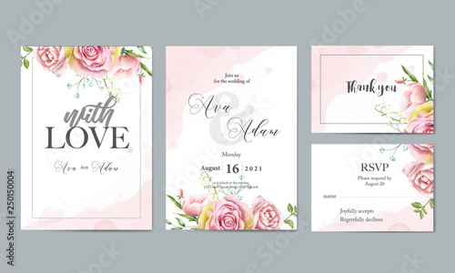 floral watercolor wedding invitation card with thank you card rsvp