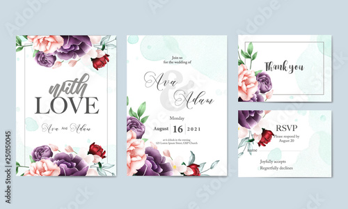 floral watercolor wedding invitation card with thank you card rsvp