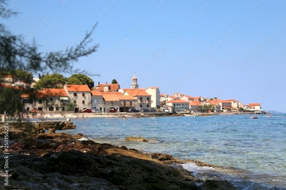 Beach in the small town Sutivan, island Brac, Croatia. Sutivan is popular summer travel destination.