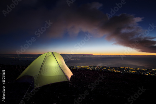 Illuminated Tent View Coast At Dawn