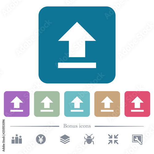 Upload flat icons on color rounded square backgrounds