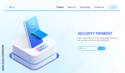 Isometric Security payment and data protection technology concept, online payment by smartphone and credit card with safety technology vector.