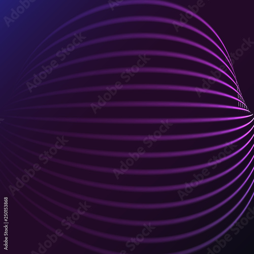Beautiful purple pink abstract magical energy electric spiral spun cosmic fiery parallel lines, stripes glittering glowing on a blue background. Vector illustration. Texture