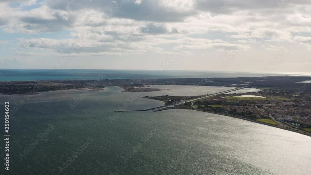 Canal du midi entrance into the Basin de Thau amazing aerial drone view France Canal du midi entrance into the Basin de Thau amazing aerial drone view France