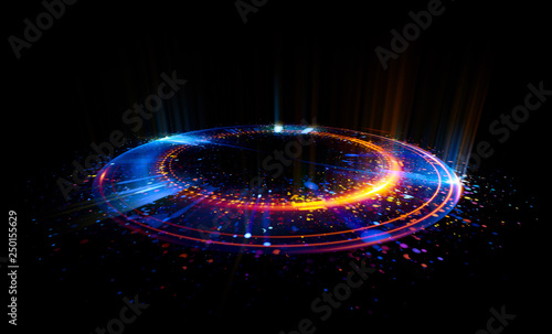 Abstract background. Motion swirl. Glowing circle. Bright spiral. Glow podium. Empty Scene. Space tunnel. Light ellipse. Glint galaxy. Oval stage. Led studio. Lens flare. Glare ring. Show disc.