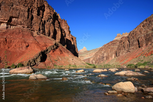 Hance Rapids with its colorful rocks and boulders in Grand Canyon National Park, Arizona.