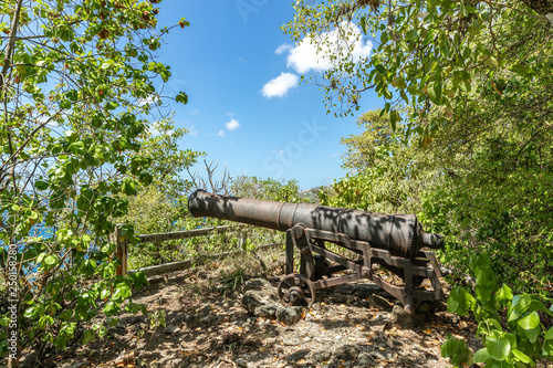 Cuadro en lienzo Saint Vincent and the Grenadines, fort Fort Duvernette, old cannon