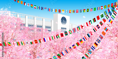 桜　学校　運動会　背景