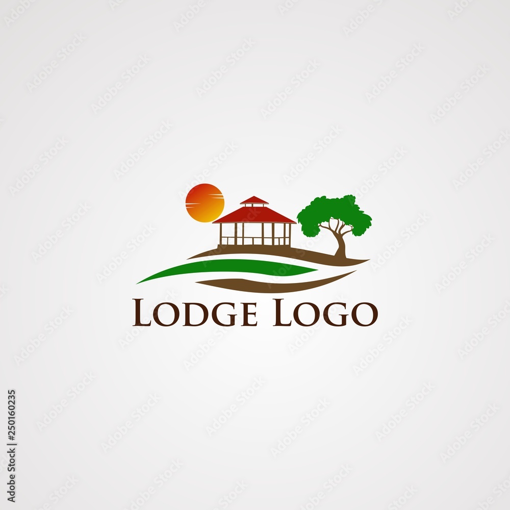 lodge logo vector with wave beautiful sun , template, element, and icon lodge logo vector with wave beautiful sun , template, element, and icon