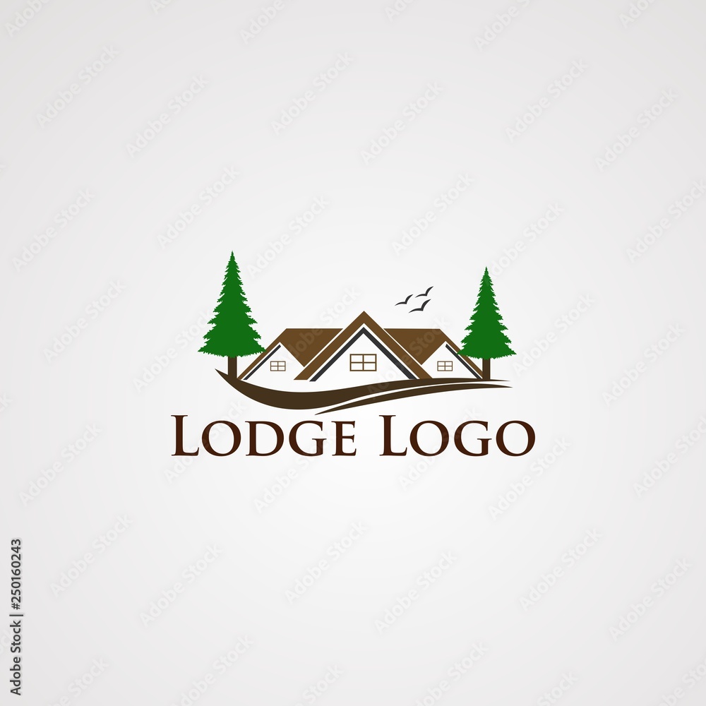 lodge logo vector with modern real estate and two tree of pine, element,am icon for company lodge logo vector with modern real estate and two tree of pine, element,am icon for company