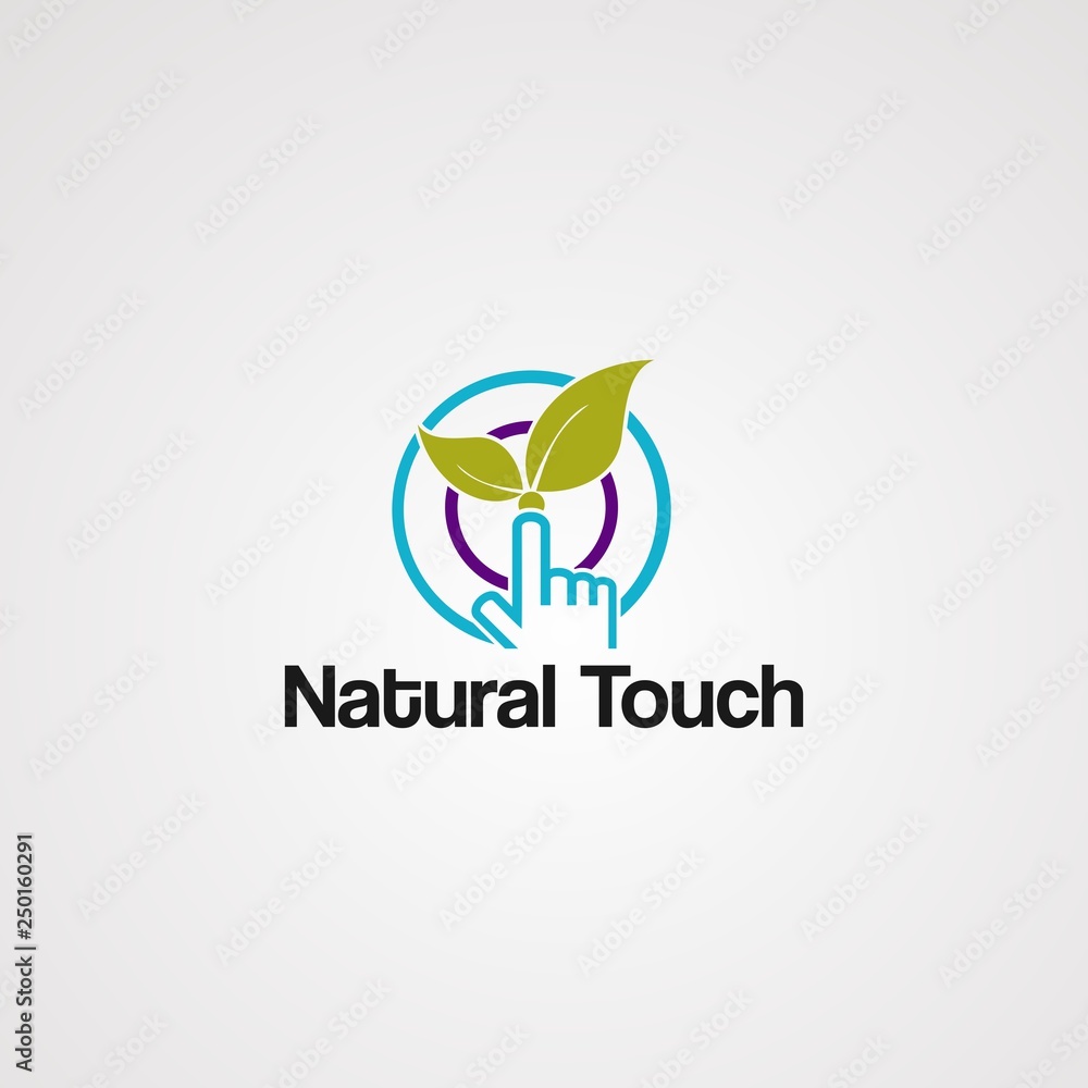 natural touch logo vector with leaf and circle, element,icon, and template for company