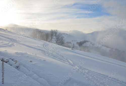 snowy mountains Karpaty in winter morning light