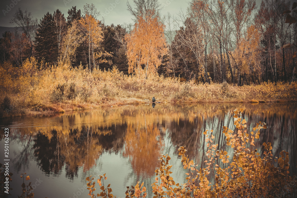 Obraz premium autumn landscape with lake and trees