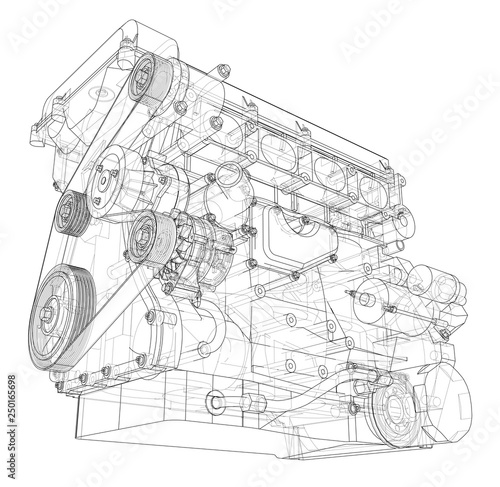 Engine sketch. Vector rendering of 3d