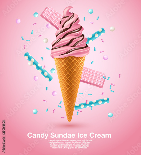 Candy Sundae Soft Serve : Vector Illustration