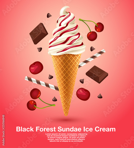 Black Forest Sundae Soft Serve : Vector Illustration