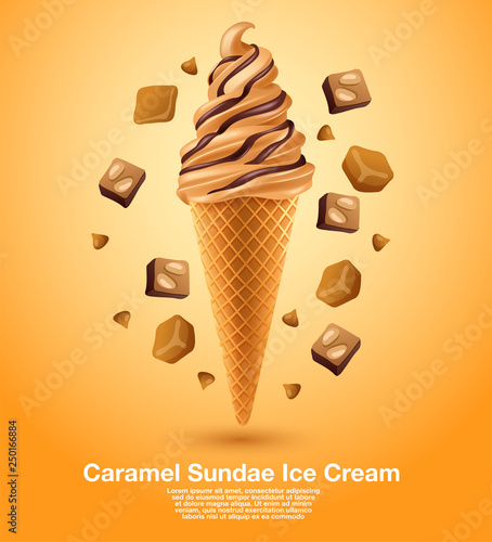 Caramel Sundae Soft Serve : Vector Illustration