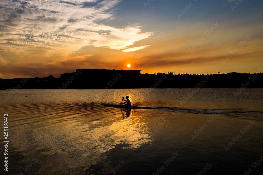 Beautiful Sunset sits on the lake