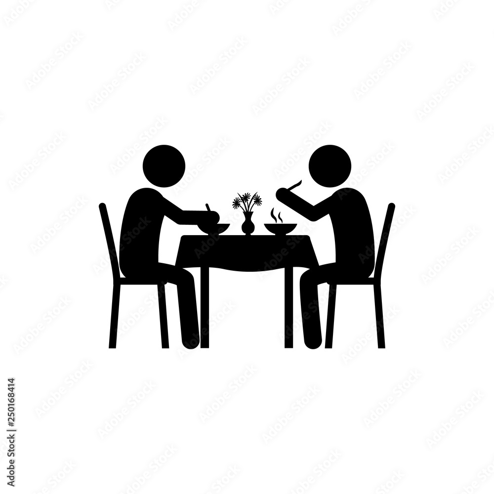 two man, eating in restaurant icon. Element of dinner in a restaurant illustration. Premium quality graphic design icon. Signs and symbols collection icon for websites