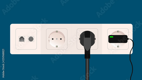 Electrical outlets and sockets for television and the Internet. Vector.