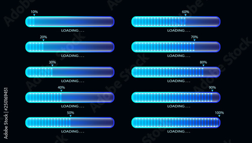 Glowing blue progress loading bar vector illustration, technology concept