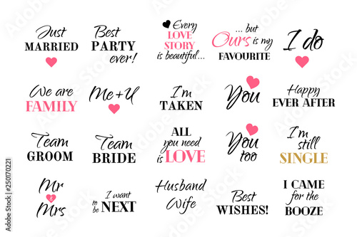 Vector wedding caligraphy typography collection marriage set