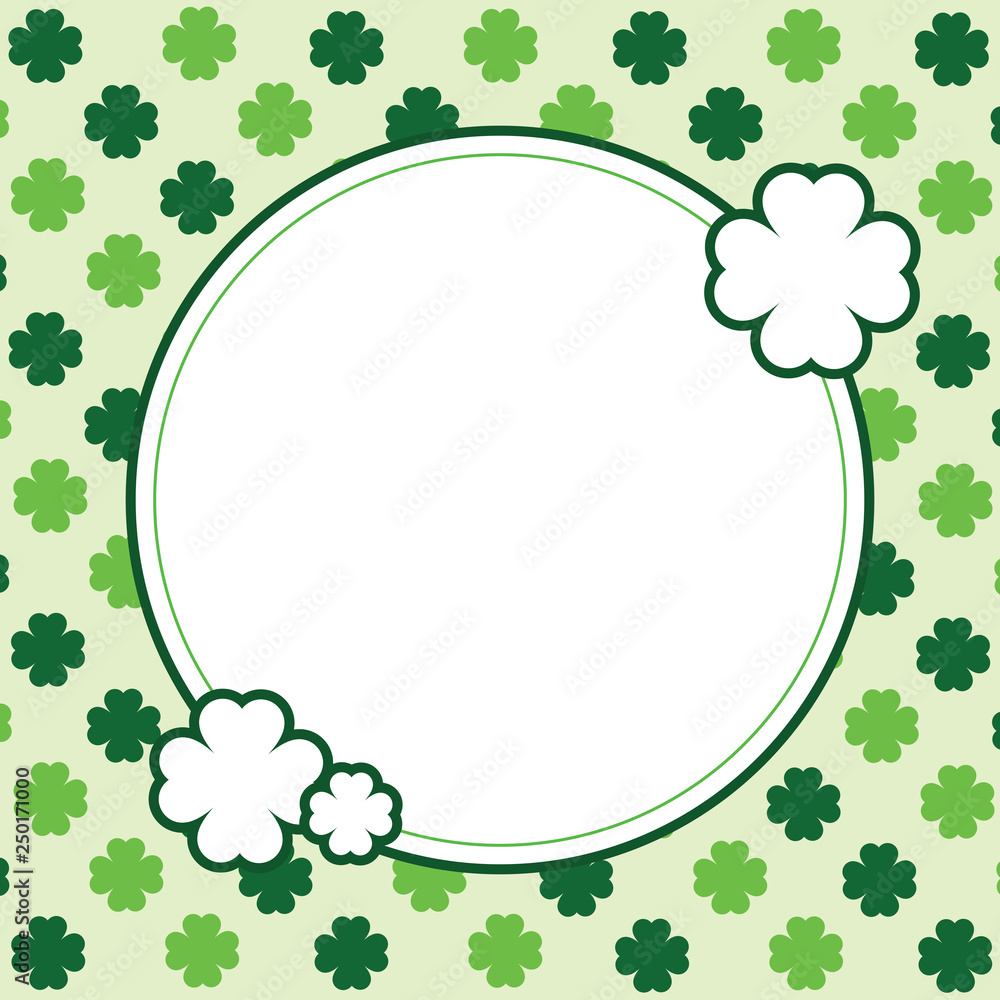 Green seamless pattern with clovers, shamrock leaves for St. Patrick's Day. Holiday symbol with frame, border for text, for greeting cards, banner or invitation Green seamless pattern with clovers, shamrock leaves for St. Patrick's Day. Holiday symbol with frame, border for text, for greeting cards, banner or invitation