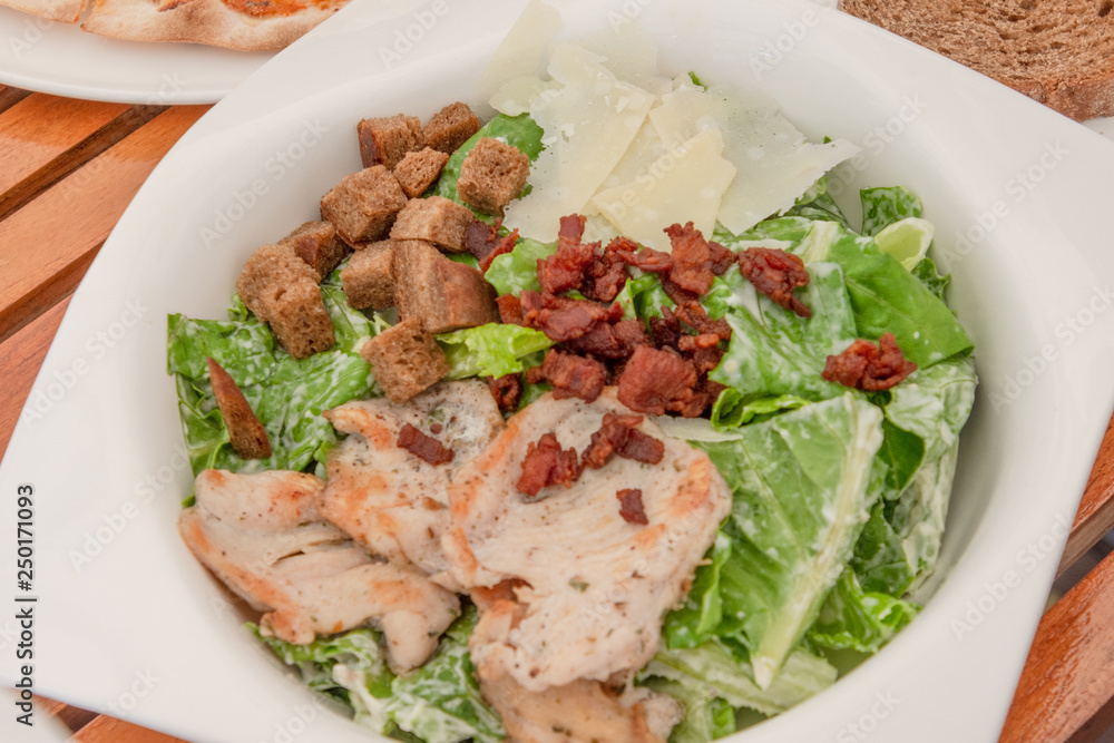 Fresh green salad and steak. Fresh green salad and steak.