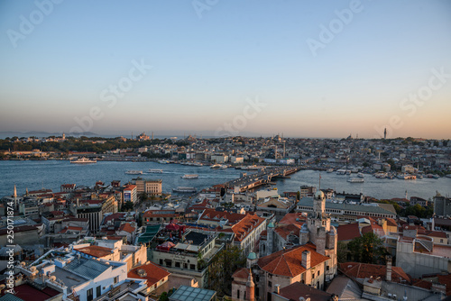 Scenic view the Golden Horn from Galata Tower during sunset