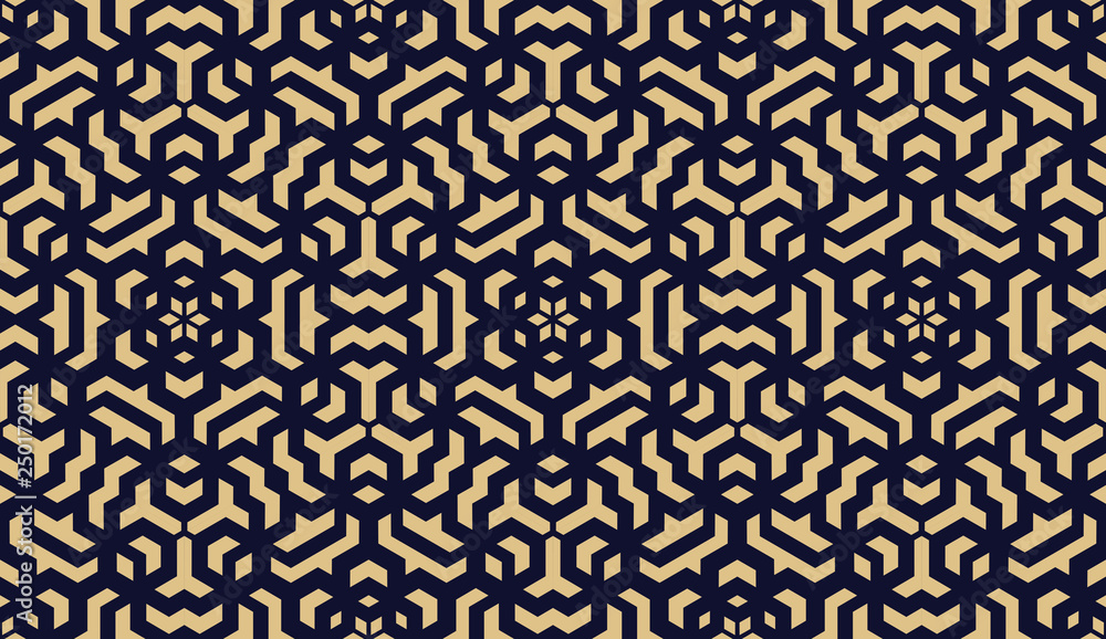 Abstract geometric pattern. A seamless vector background. Dark blue and gold ornament. Graphic modern pattern. Simple lattice graphic design