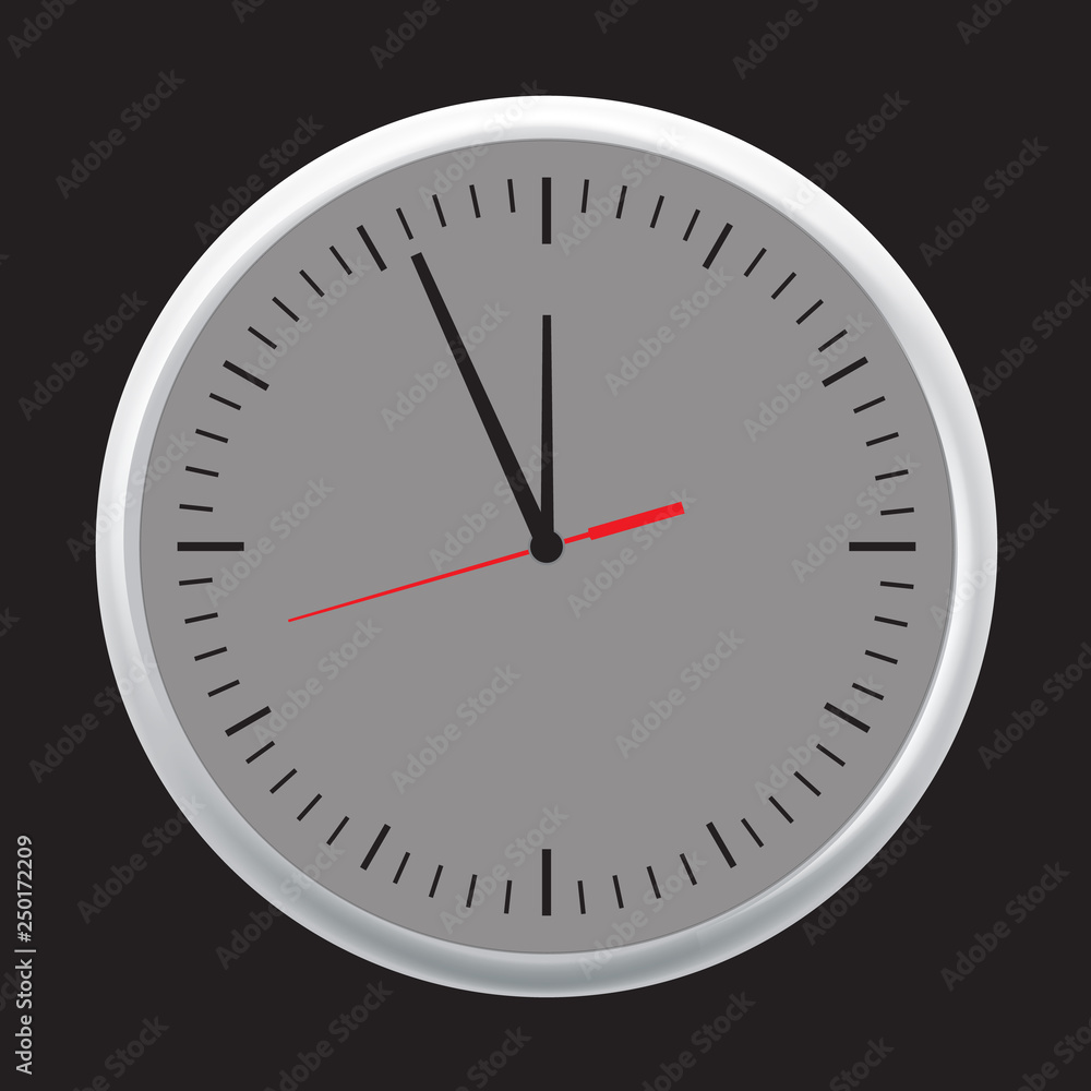 White wall office clock icon set showing five minutes to twelve. Vector illustration. White wall office clock icon set showing five minutes to twelve. Vector illustration.