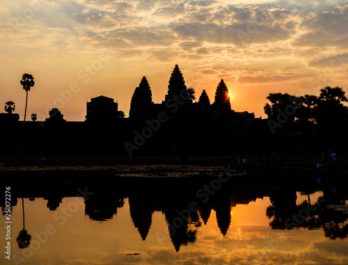 Beautiful Khmer Temple  Angkor Wat Silhouette During Sunrise  Siem Reap  Cambodia