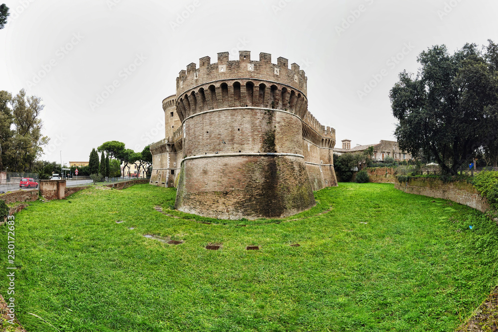 The beautiful Julius II s castle in Ostia Antica on a cloudy winter day