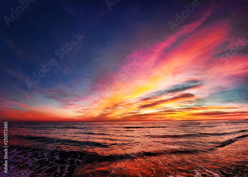 Awesome golden hour sunset over the beach with wonderful pastel colored sky - find more in my profile
