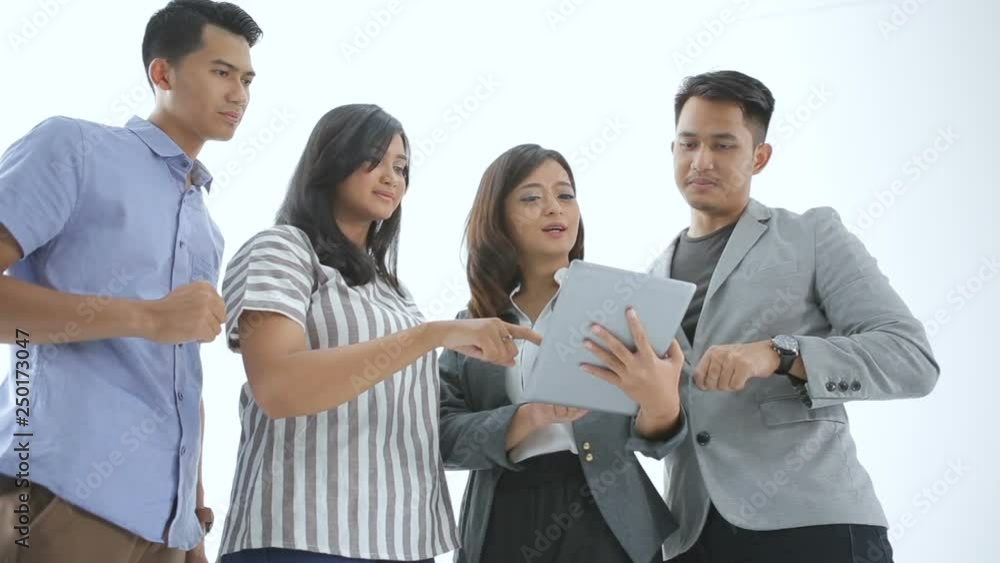 portrait of young business asian people using tablet pc together portrait of young business asian people using tablet pc together