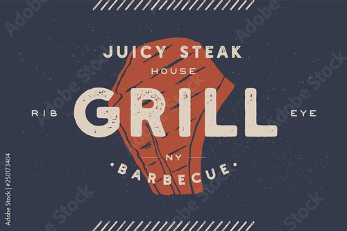 Steak, logo, meat label. Logo with steak silhouette