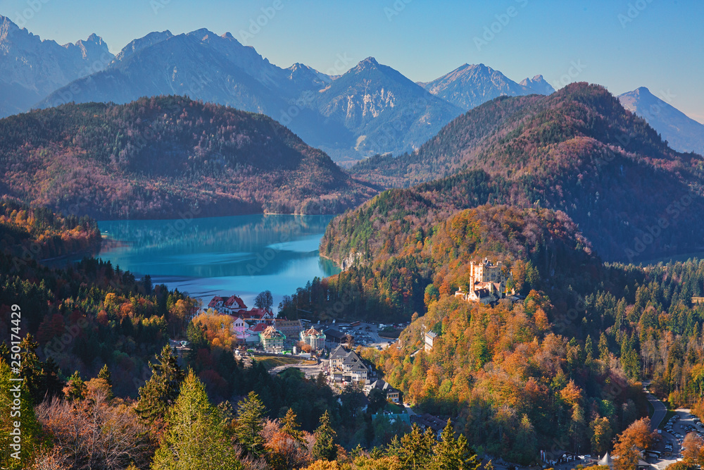 View from Neuschwanstein castle to Alpsee and Hohenschwangau castle