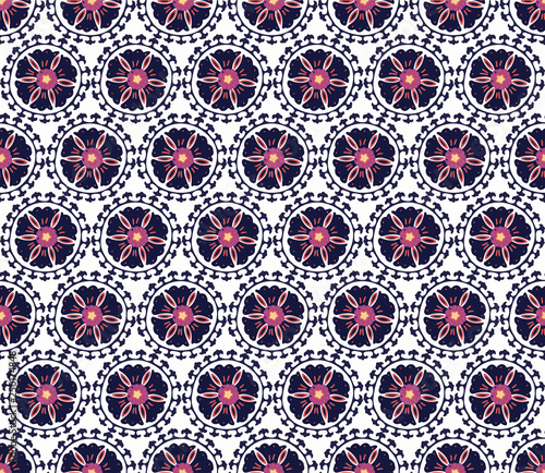 Vector floral seamless pattern in Eastern style. Uzbek Suzani national ornament for textile embroidery. Arabic, Indian, Turkish style flowers background. photo