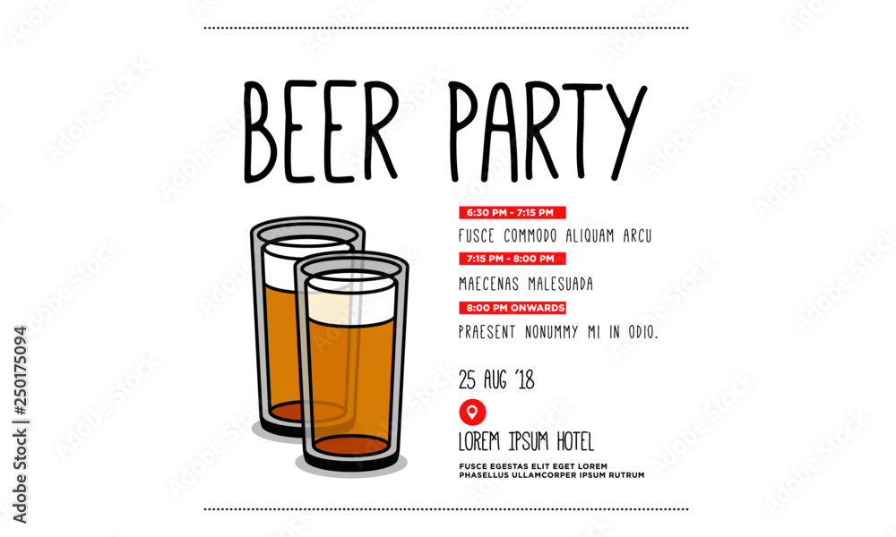 Beer Glass Invitation Design with Where and When Details Beer Glass Invitation Design with Where and When Details