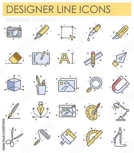 Graphic design line icons set on white background for graphic and web design, Modern simple vector sign. Internet concept. Trendy symbol for website design web button or mobile app